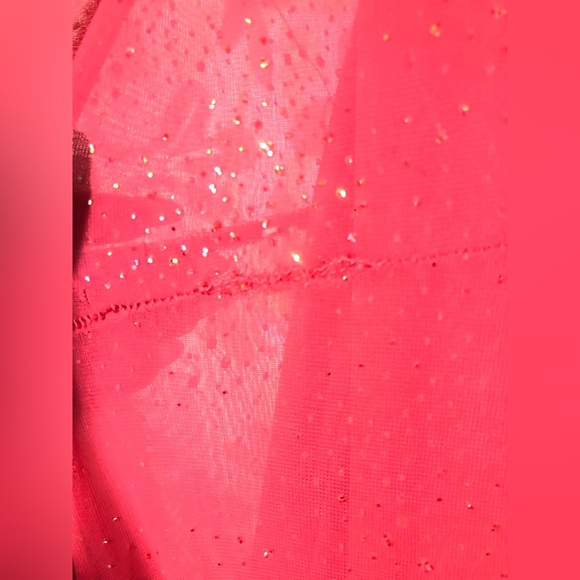 Candy Rocket Prom Off Shoulder Glitter Sparkle Coral Y2K Long Sheer Dress Small - Picture 4 of 15